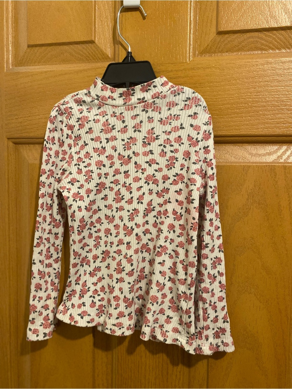 Kate Mack White Long Sleeve Mock Neck Tee with Pink Rose Print